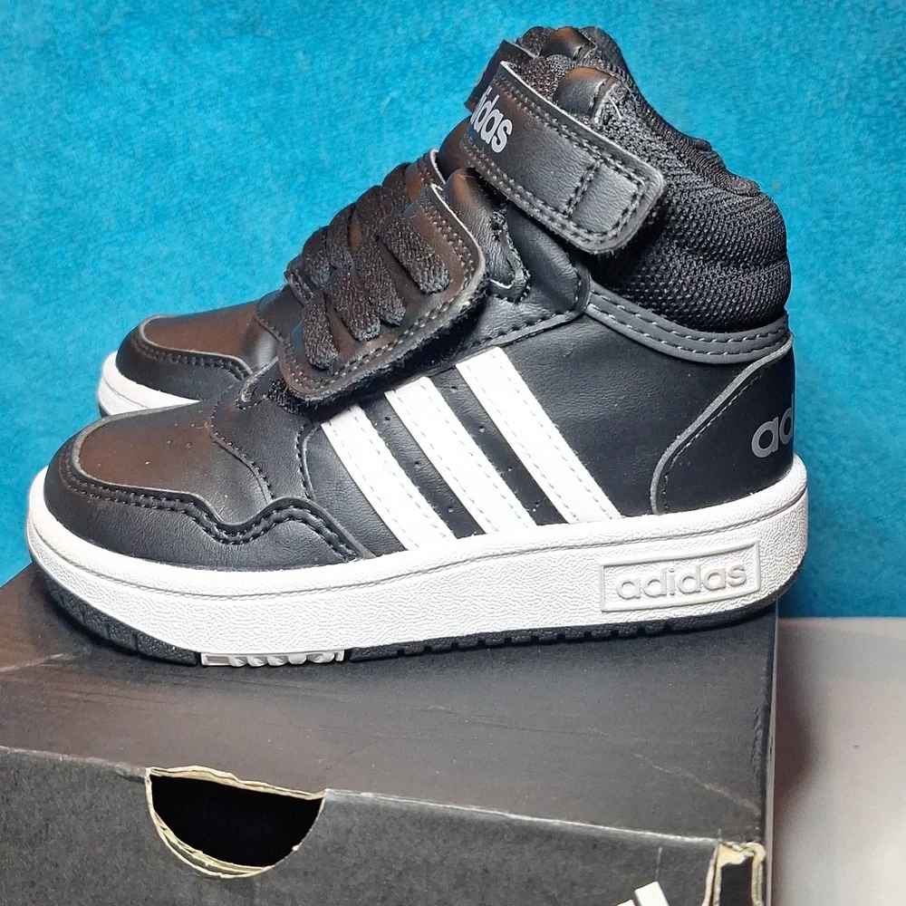 Like New Toddler Adidas Hoops Mid 2.0 Sneakers Toddler Shoes Size 7.5 Black - Picture 4 of 10